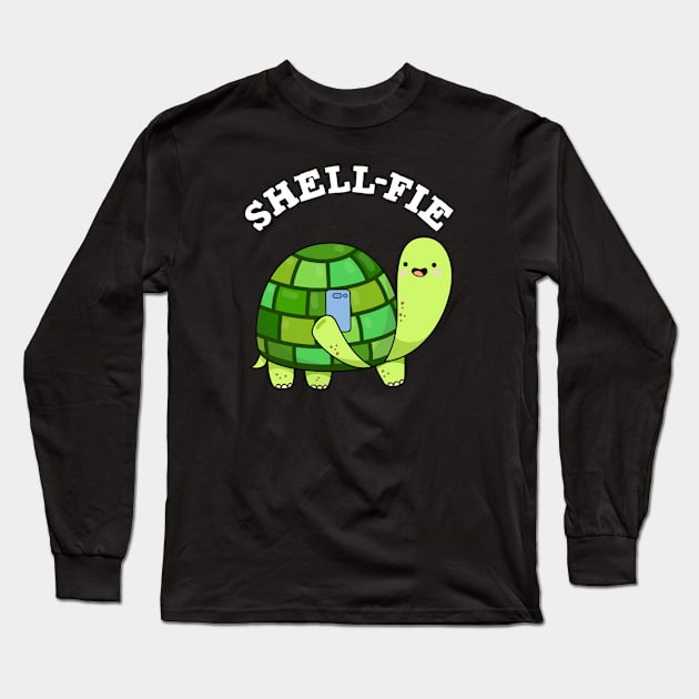 Shell-fie Cute Tortoise Selfie Pun Long Sleeve T-Shirt by punnybone